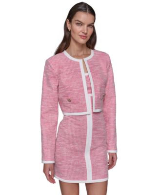 KARL LAGERFELD PARIS - Women's Contrast-Trim Tweed Cropped Jacket
