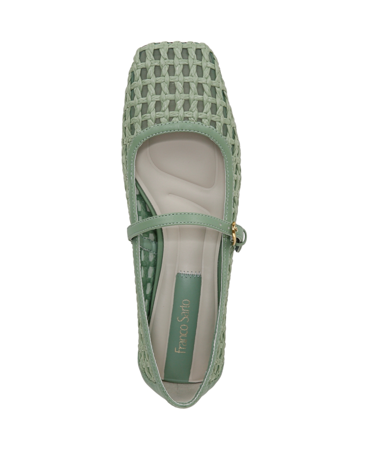 Franco Sarto Women's Tinsley 2 Square Toe Mary Jane Flats In Aloe Green Woven Fabric