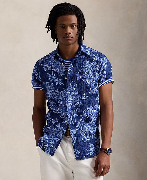 alfani Polo Ralph Lauren Men's Classic-Fit Tropical Seersucker Shirt Men's Fashion & Accessories