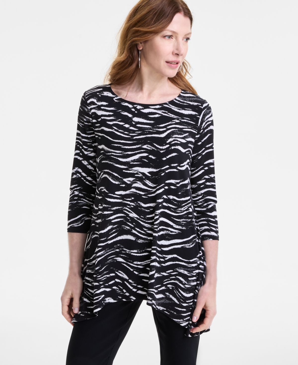 JM COLLECTION WOMEN'S PRINTED 3/4-SLEEVE KNIT TOP, EXCLUSIVELY AT MACY'S 
