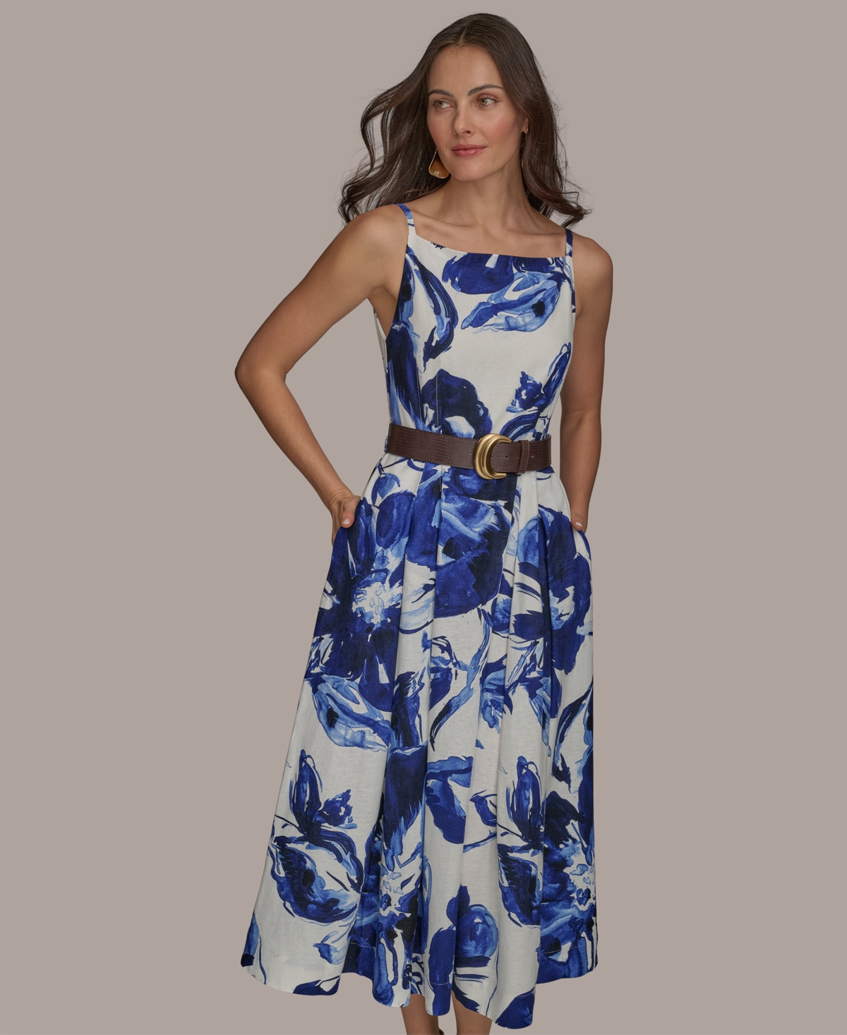 Shop Donna Karan Women's Belted Midi A-line Dress In Cream Electric