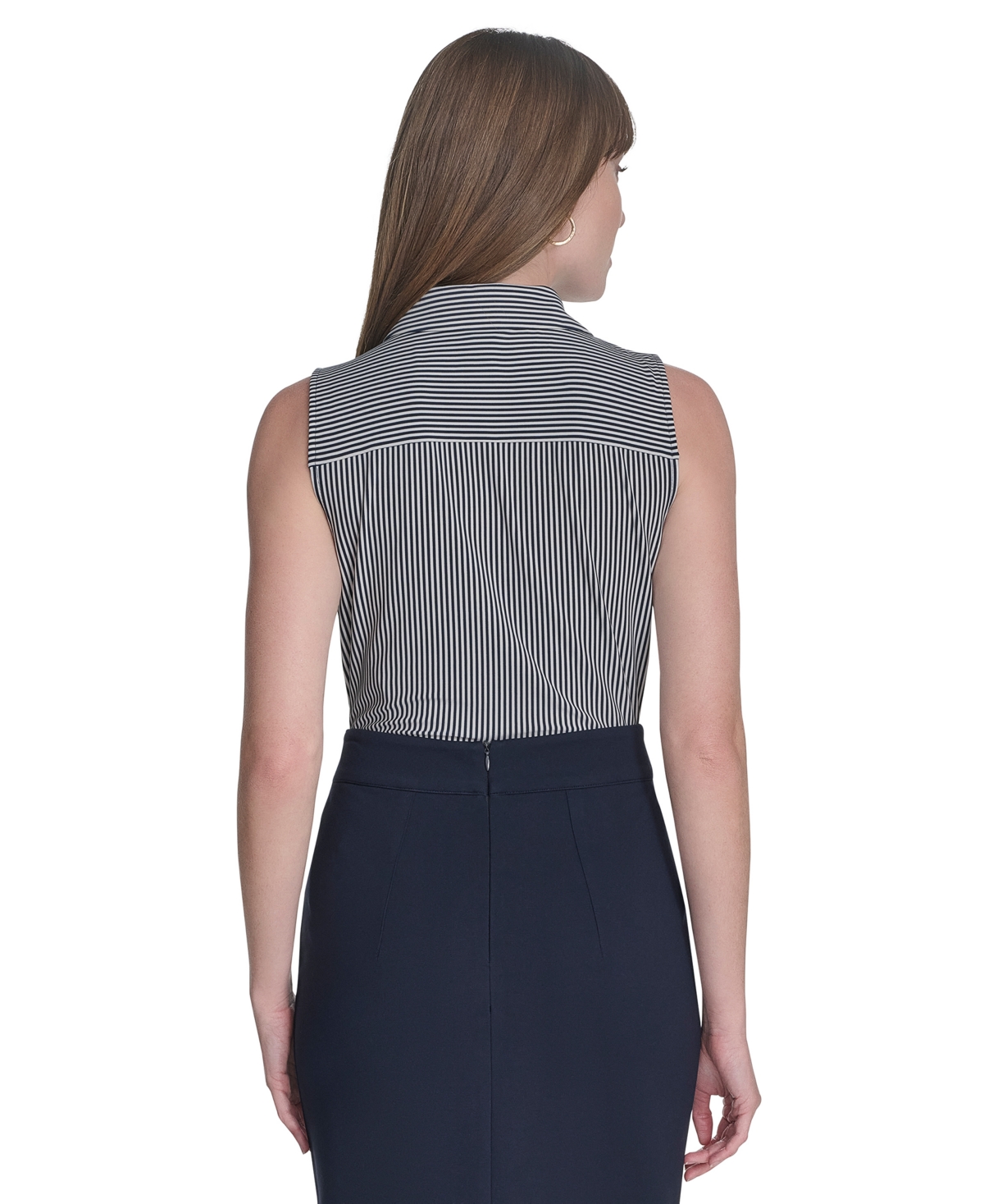 Tommy Hilfiger Women's Striped Sleeveless Button-up Blouse In Midnight,ivory