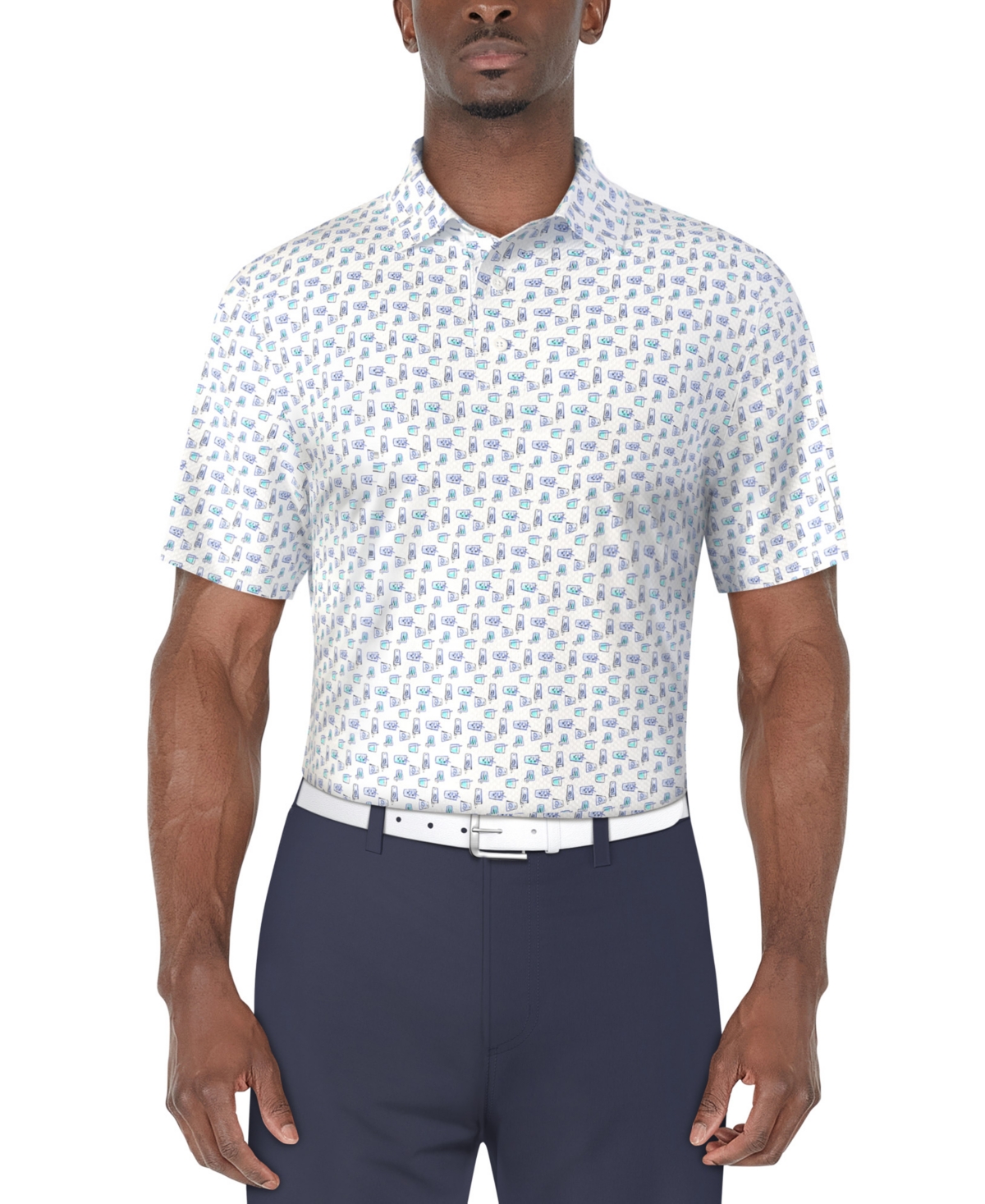Pga Tour Men's Refreshments Short Sleeve Printed Polo Shirt In Bright White