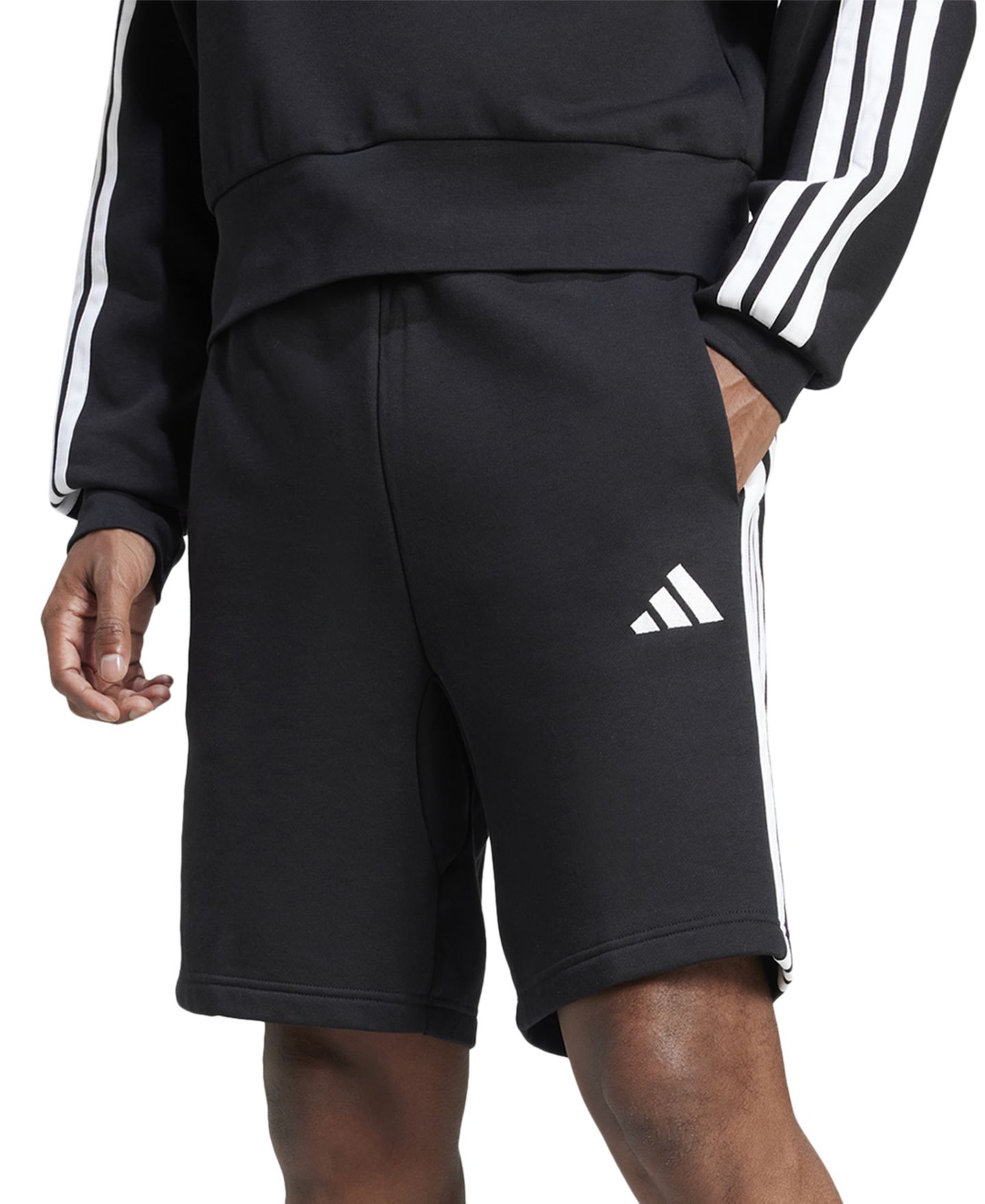 Мужские шорты adidas Essential Three Stripes Fleece, цвет: Чёрный / Белый — фото 1