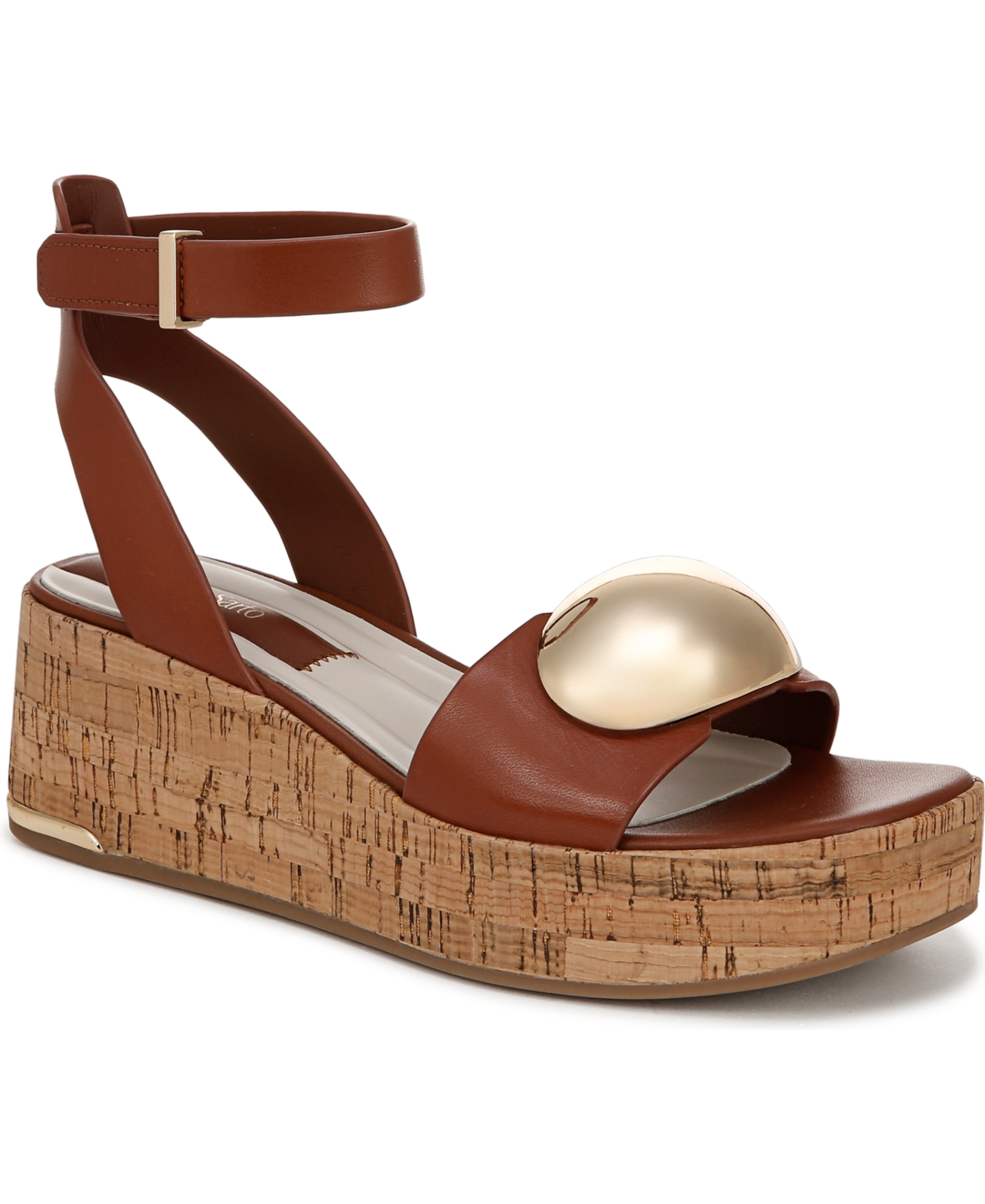 Franco Sarto Women's Taysha Ankle Strap Cork Platform Sandals In Saddle Brown Leather