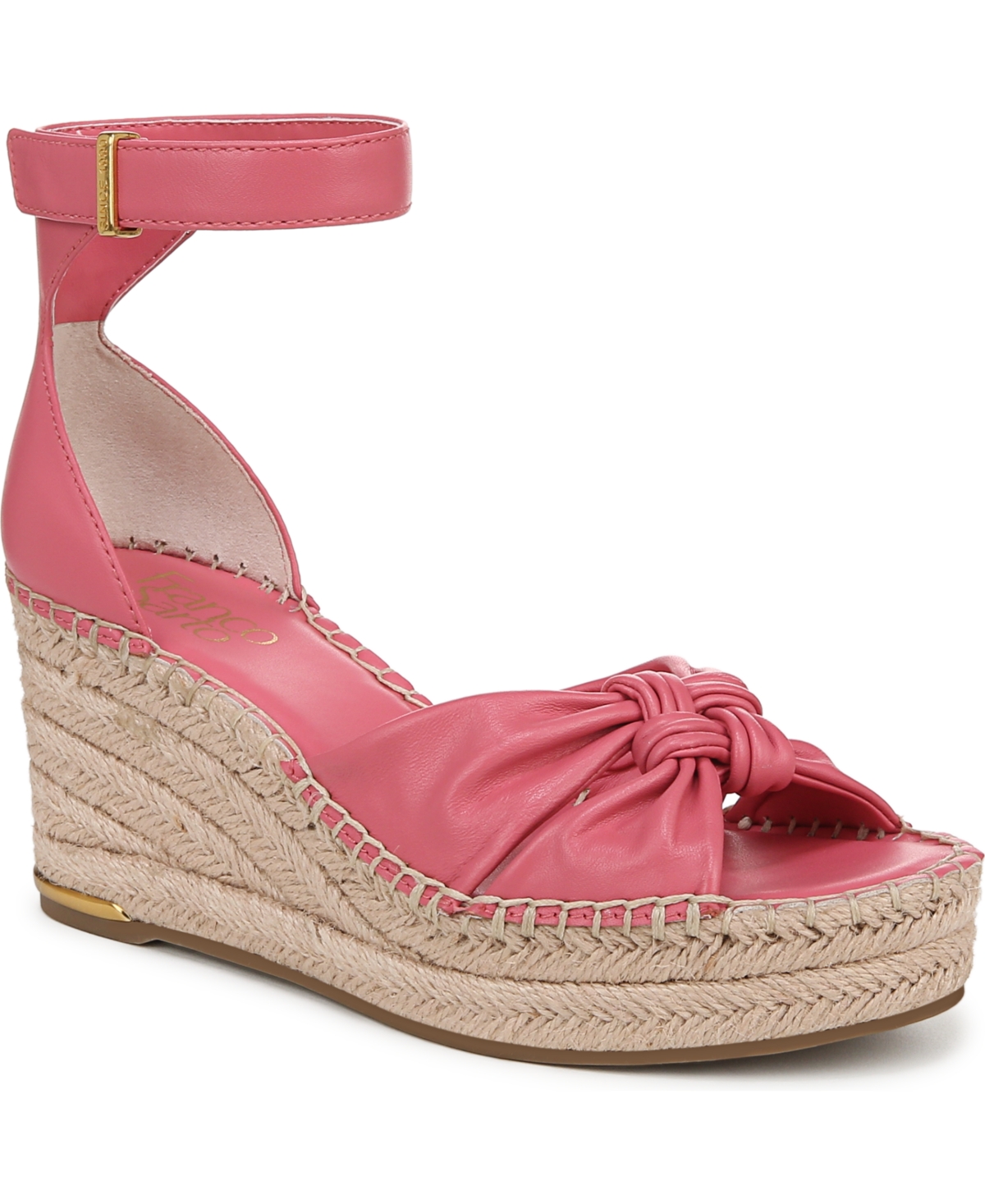 Franco Sarto Clementine Ankle Strap Platform Wedge Sandal In Strawberry Pink Leather