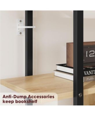 5 Tier Rattan Bookshelf with Storage Cabinet & Door, 71.1 Inch Tall Industrial Book Shelf with Open Display Shelves, 5 Shelf Bookcase with Metal Frame