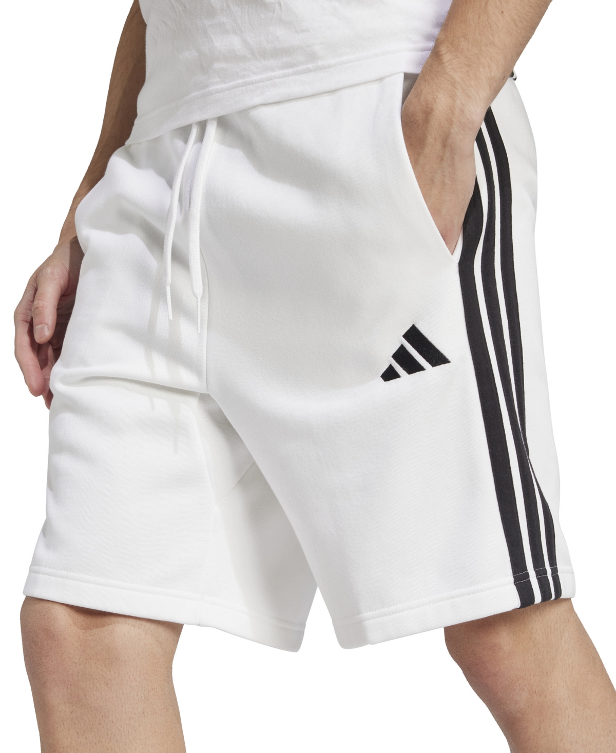Adidas Originals Men's Essential Three Stripes Fleece Shorts In White,blac