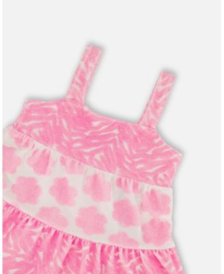 Big Girls Printed Terry Beach Dress Pink And White