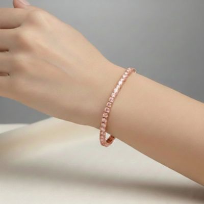 Sterling Silver with Colored Cubic Zirconia Tennis Bracelet in White Gold Plated, 14K Gold Plated, or 18K Rose Gold Plated