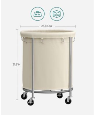 45-Gallon Rolling Laundry Hamper with Steel Frame, Cream and Silver