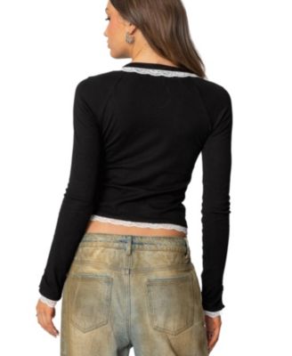 Womens Edith Lacey Ribbed Top