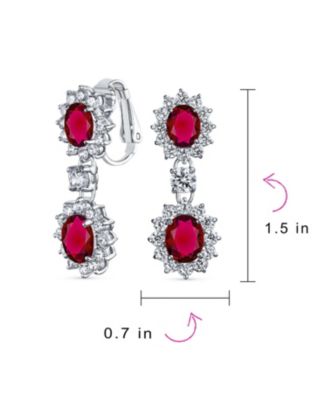 Crown Halo Pave Cubic Zirconia CZ Drop Dangling Oval Chandelier Clip On Earrings Statement Non-Pierced