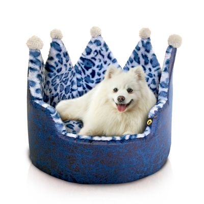 Dream Black Label Leopard Print Crown Dog Bed - Washable Round Cat Bed, Elegant Royal Design Indoor Cuddler Pet Beds for Puppy and Kitten