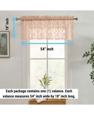 Isabella Floral Rod Pocket Lace Semi Sheer Voile Short Valance for Small Windows, Kitchen & Bathroom - 54 x 18 Inch Length (Blush Pink Valance)