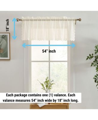 Sophia Floral Rod Pocket Lace Semi Sheer Voile Short Valance for Small Windows, Kitchen & Bathroom - 54 x 18 Inch Long (Ivory Valance)