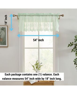 Jolene Floral Rod Pocket Lace Semi Sheer Voile Short Valance for Small Windows, Kitchen & Bathroom - 54 x 18 Inch Long (Seafoam Green Valance)