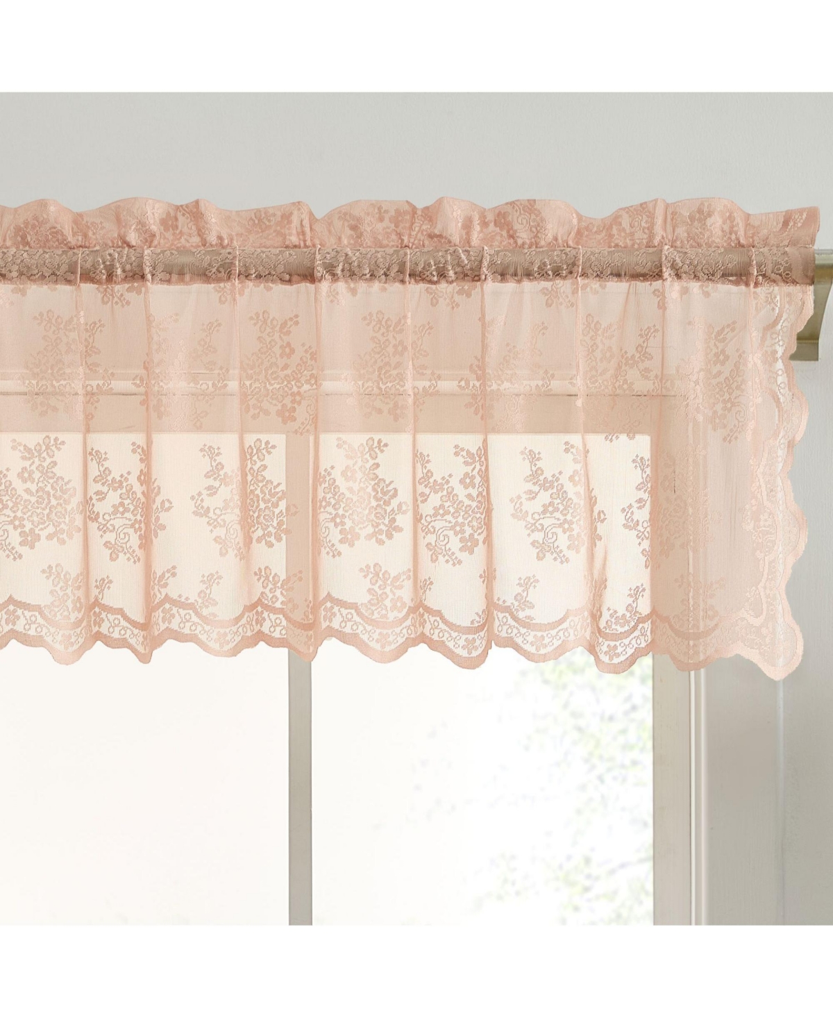 Jolene Floral Rod Pocket Lace Semi Sheer Voile Short Valance for Small Windows, Kitchen & Bathroom - 54 x 18 Inch Length (Blush Pink Valance) -