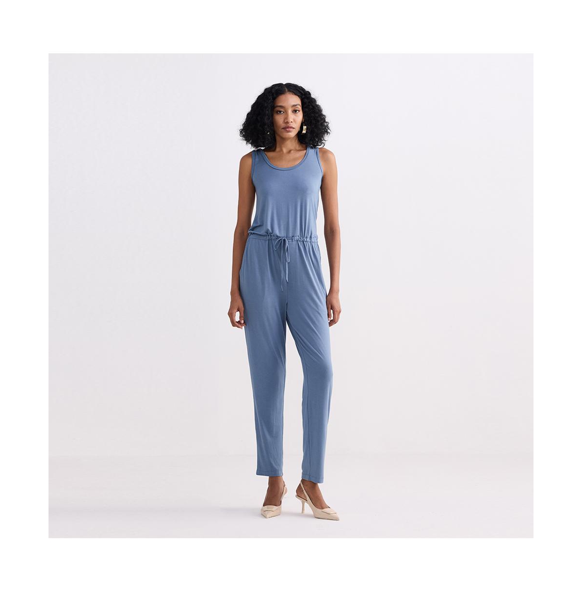 Relaxed Drawstring Jumpsuit in Blue - Blue