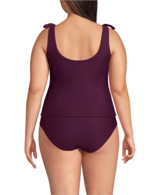 Plus Size Tie Shoulder Ribbed Flutter Tankini Top