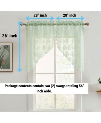 Jolene Floral Rod Pocket Lace Short Cafe Swags for Small Windows - 28 x 36 Inch Length (Seafoam Green Swags, Set of 2)