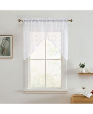 Isabella Floral Rod Pocket Lace Short Cafe Swags for Small Windows - 28 x 36 Inch Length (White Swags, Set of 2)