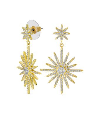 Classic Dangle Chandelier Earrings CZ Starburst Gold Prom