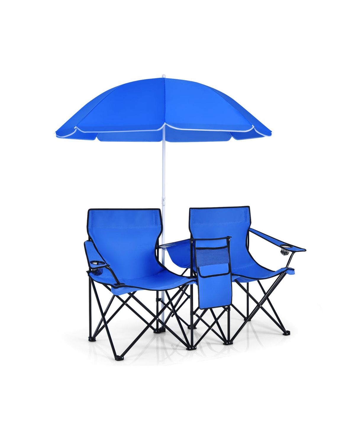 Portable Folding Picnic Double Chair With Umbrella - Blue