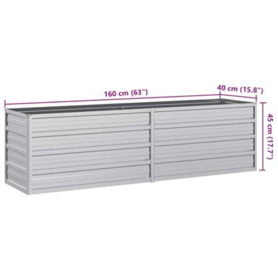 Garden Raised Bed Silver Galvanized Steel 63.0 x 15.7 x 17.7 in