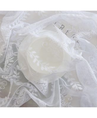 Isabella Floral Rod Pocket Lace Semi Sheer Voile Short Cafe Tiers for Small Windows - 28 x 36 Inch Length (White Tiers, Set of 2)