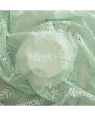 Isabella Floral Rod Pocket Lace Semi Sheer Voile Short Cafe Tiers for Small Windows - 28 x 24 Inch Length (Seafoam Green Tiers, Set of 2)