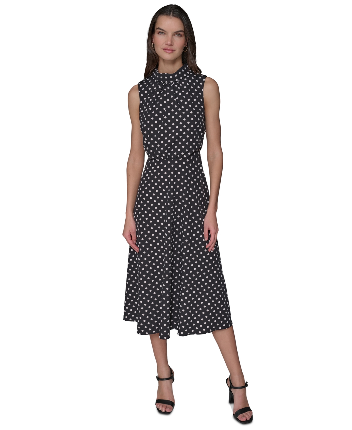 Shop Karl Lagerfeld Women's Printed Mock-neck Midi Dress In Charcoal