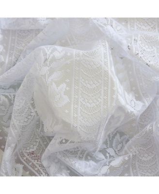 Sophia Floral Rod Pocket Lace Semi Sheer Voile Short Cafe Tiers for Small Windows - 28 x 24 Inch Length (White Tiers, Set of 2)