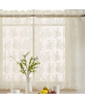 Jolene Floral Rod Pocket Lace Semi Sheer Voile Short Cafe Tiers For Kitchen Bathroom Or Small Windows Set Of 2
