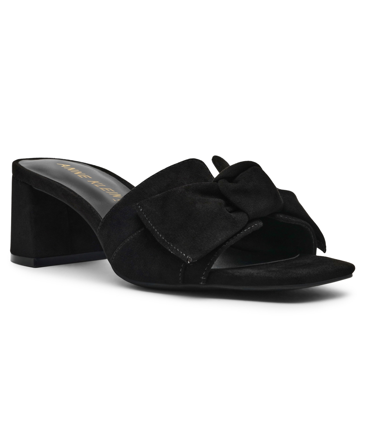 Anne Klein Women's Kizmet Knot Block Heel Dress Sandals In Black Suede