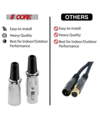 XLR Connector Male Female to 1/4 Audio Jack 3 Pin Secure Mic Plug w Locking Ends - 5 PAIR