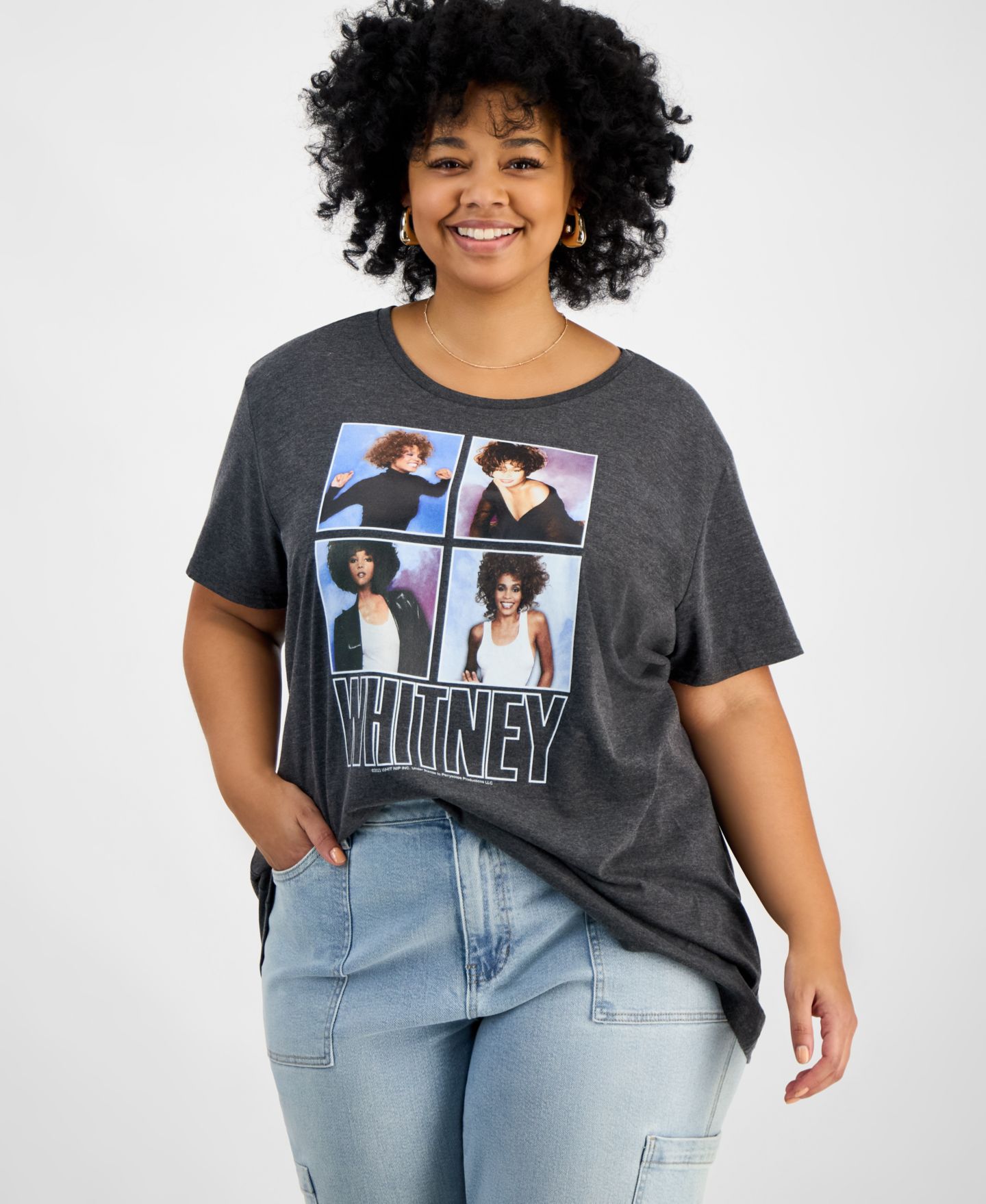 Женская футболка Hybrid Apparel Trendy Plus Size Cotton Whitney Houston Graphic, цвет: Серый — фото 1