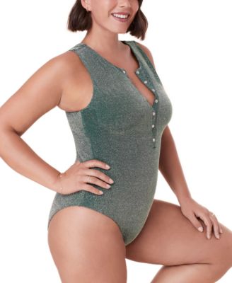 Women's Malibu Metallic Glitter Adjustible High Neck One-Piece Swimsuit
