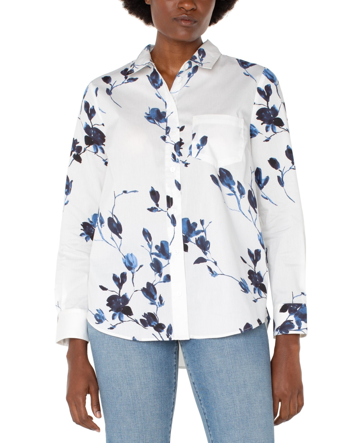 Women's Long Sleeve Classic Fit Button Front Top - Indigo Rose
