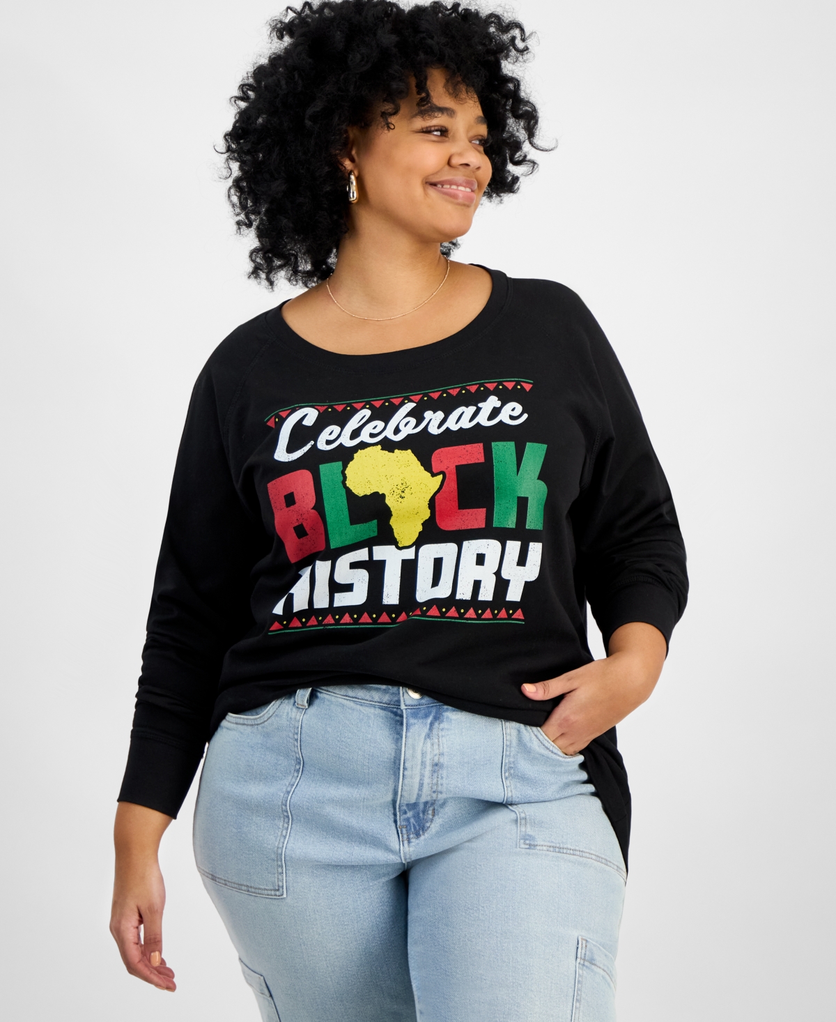 Trendy Plus Size Cotton Celebrate Black History Graphic Top - Black