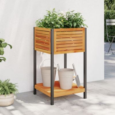 Garden Planter Brown Solid Acacia wood, Powder-coated steel Medium
