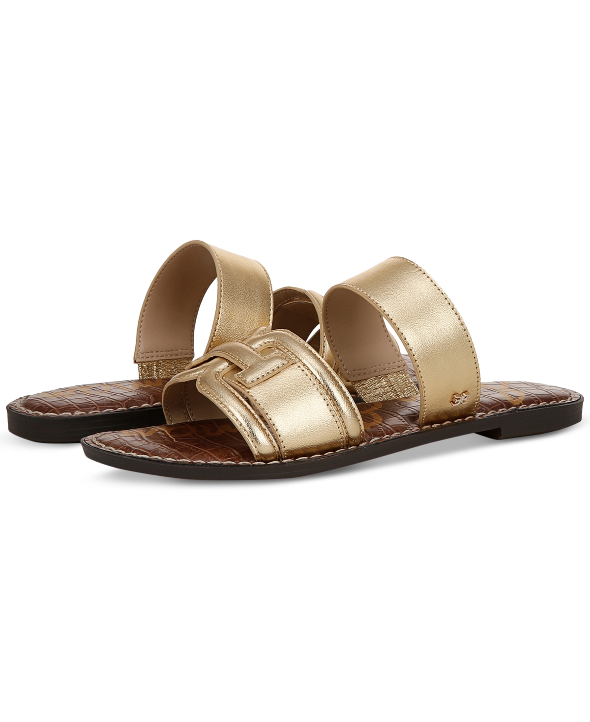 Shop Sam Edelman Women's Gabi Slide Flat Sandals In Amber Gold Leather Leather