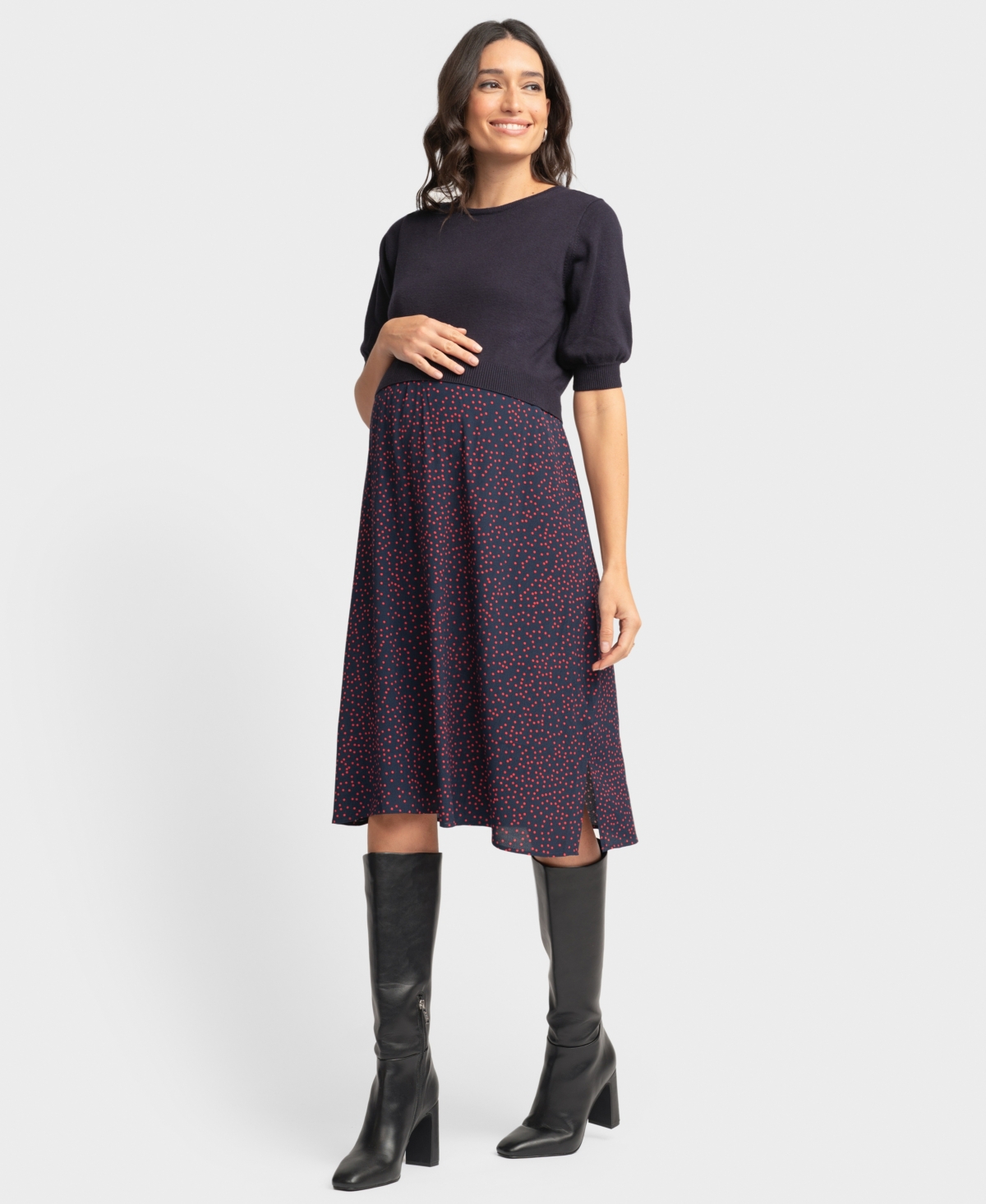 Women's Maternity Nursing Bell Sleeve Knit Topper Dress - Navy