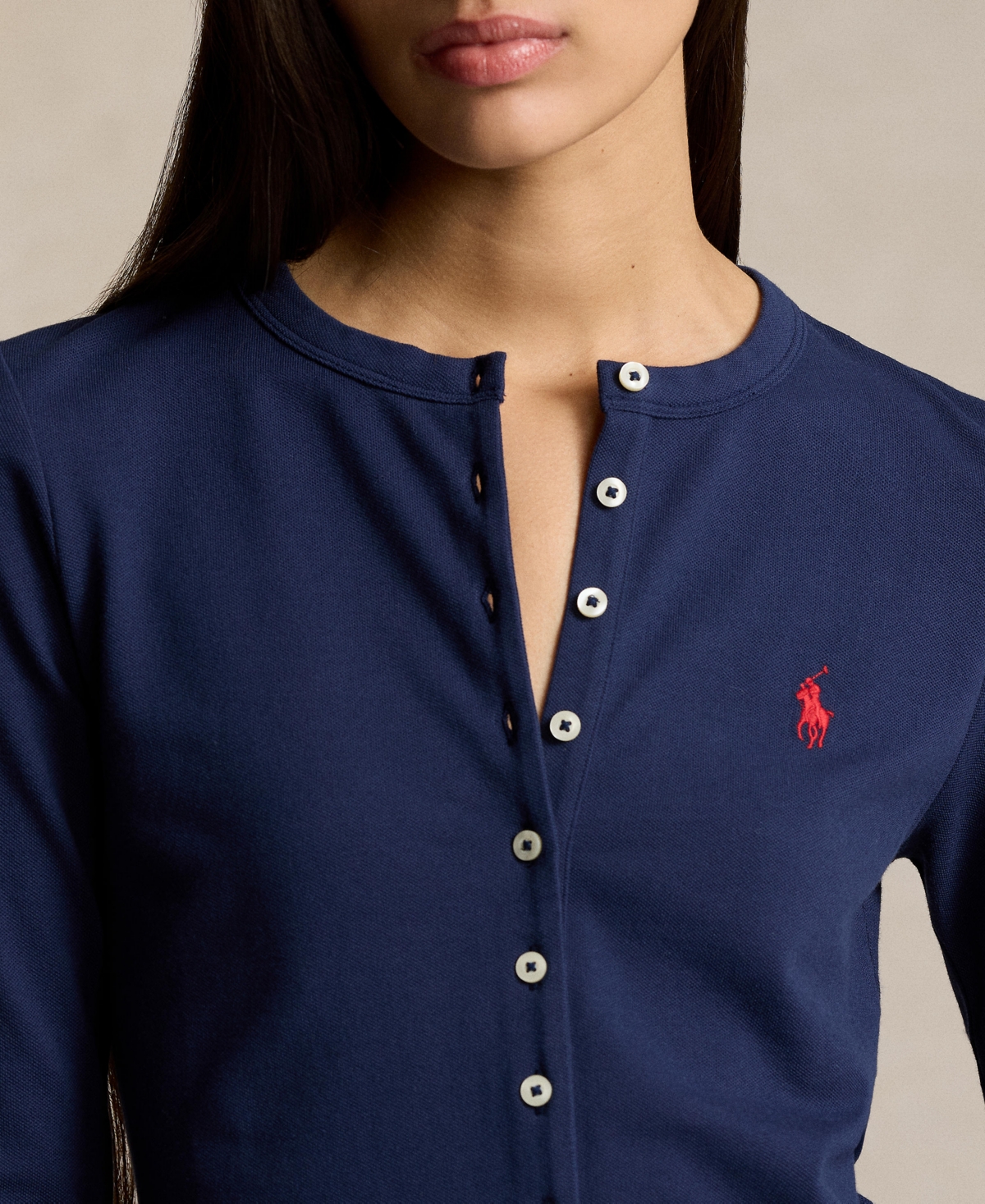 Polo Ralph Lauren Womens Newport Navy Brand-embroidery Long-sleeve Cotton-jersey Polo Shirt In Newport Navy