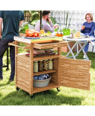Grill Cart, Stainless Steel Top Kitchen Island with Drawer,