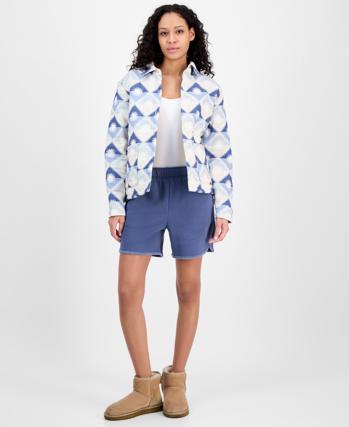 Shop Ugg Women's Quilted Sun Shirt Jacket In Desert Blue Multi