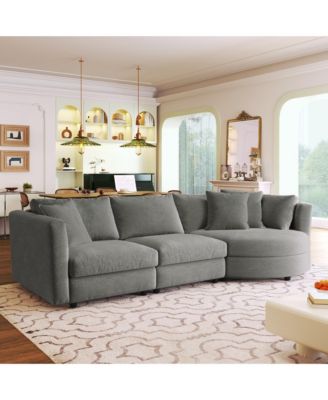 Three Indoor Cushioned Combination Sofas with Three Pillows and Curved Seat, for Living Room, Study Room, and Apartment