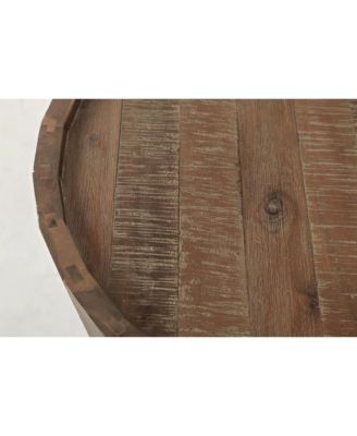 1-Pc Solid Acacia Wood Wire-Brushed Drum End Table