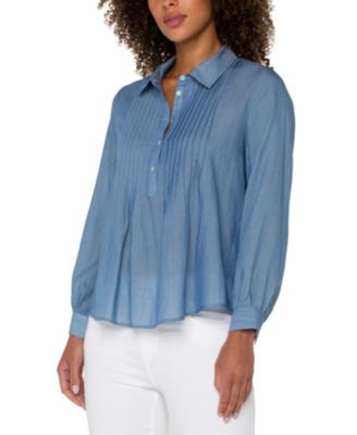 Women's Long Sleeve Pintuck Woven Top