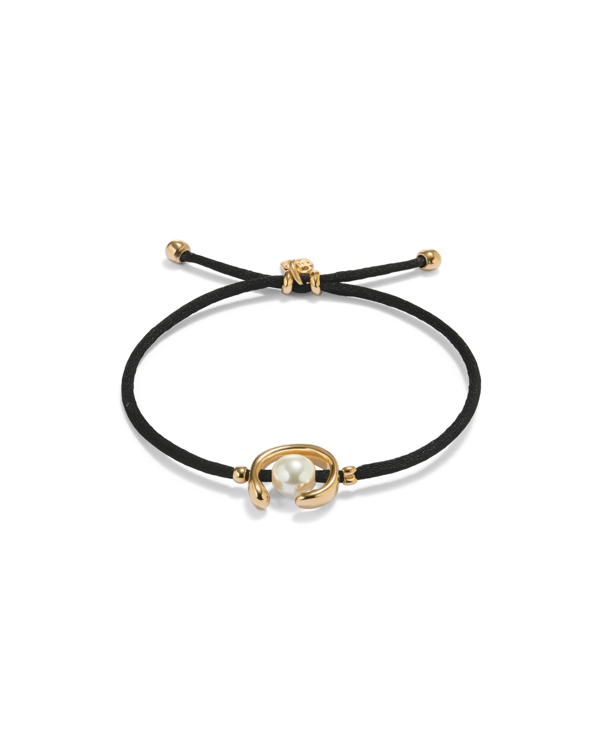 Unode50 18k Gold-plated Black Thread Bracelet With Shell Pearl Accessory. In Black